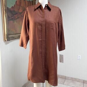 Linen Tunic Shirt Dress Minimalist Quiet Luxury Resort Rust Women M Willi Smith